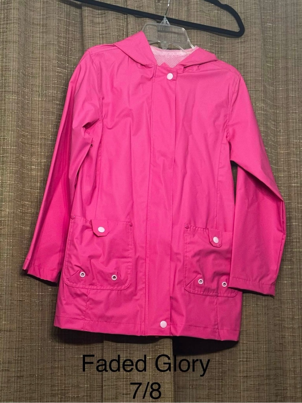 Faded Glory Girls' Pink Hooded Raincoat - Size 7/8 EUC